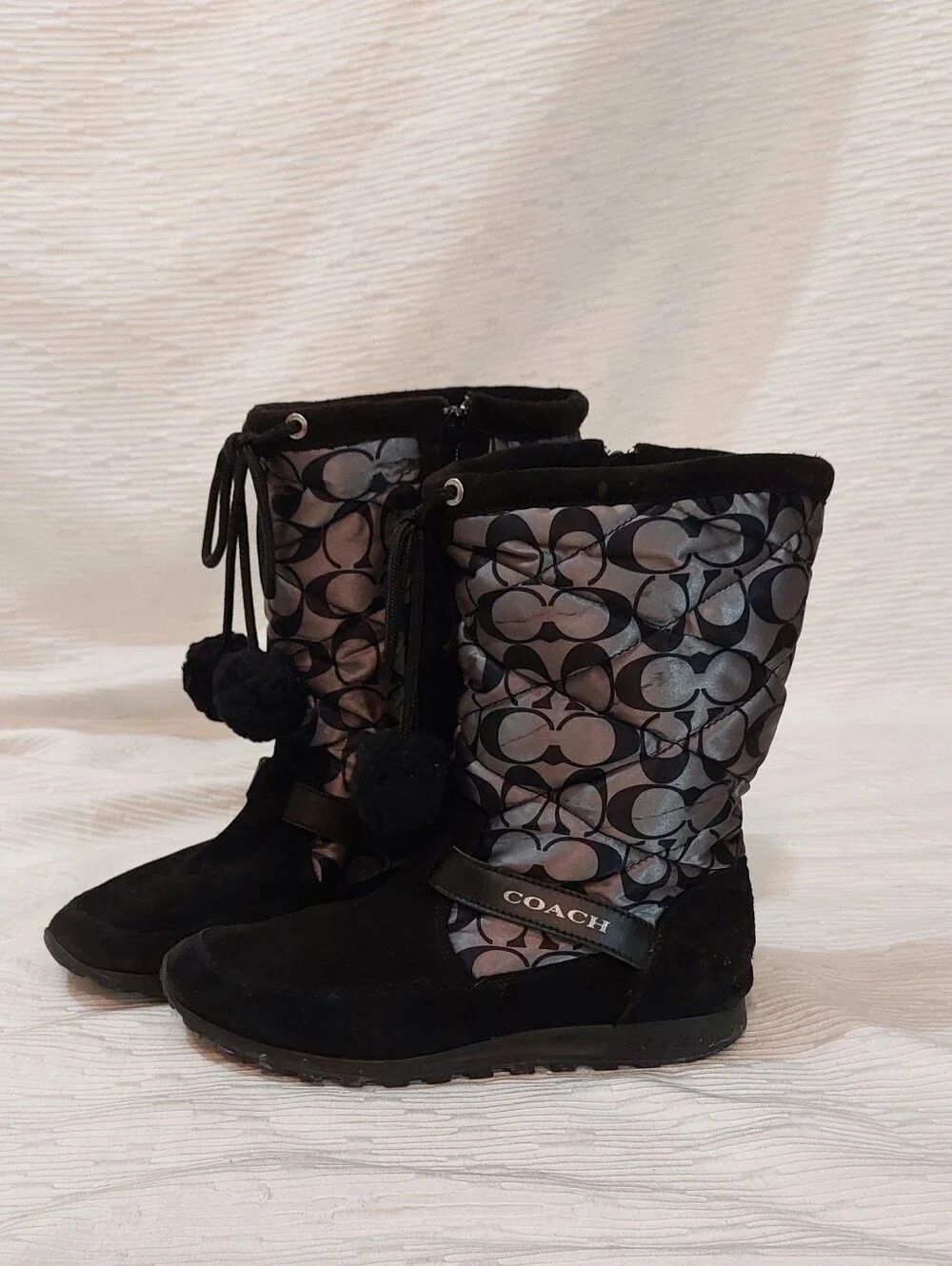 Coach Black Signature Pom-Pom Winter Boots Size 8.5